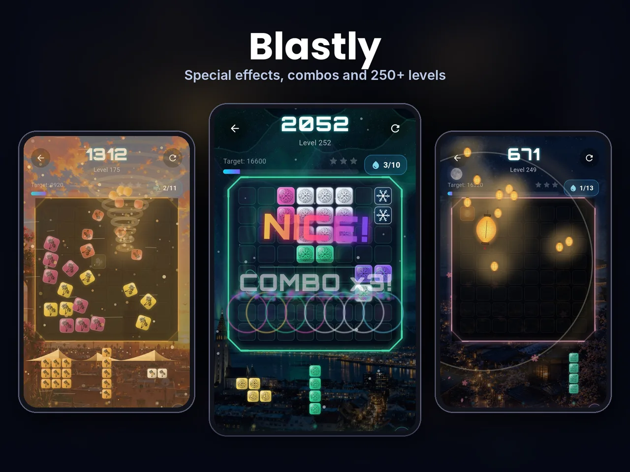Blastly: özel efektler, kombolar ve 250+ seviye